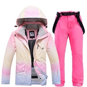 Mujer Traje Esquí Color Degradado Resistente Al Viento Impermeable Esquí Chaqueta Snowboard Conjunto De Pantalón Con Pechera Invierno Deporte Al Aire Libre Traje De Nieve Ropa De Esquí,Rosado,M